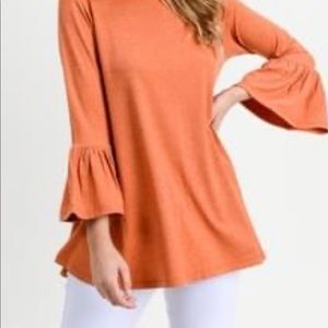 Buttery Soft Size Large Copper Bell Sleeve Top